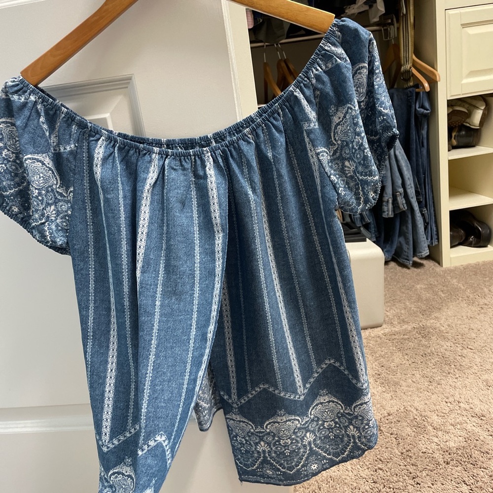 Blue off shoulder blouse, size M - Picture 2 of 3